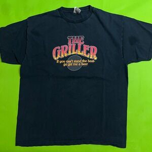 Vintage The Griller Funny BBQ Beer Graphic T-Shirt Mens XL Black Cotton